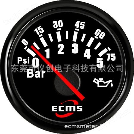 仪创 ECMS 801-00021发动机组 机油压力表 0-5bar 黑色表盘+黑色前盖 316L
