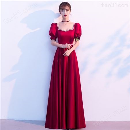 红色合唱服演出服合唱礼服裙礼仪红色连衣裙