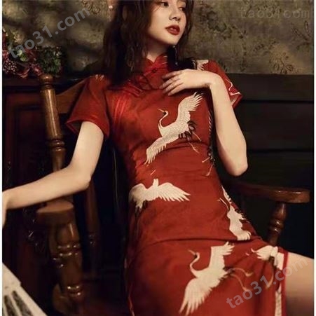 改良旗袍女长款气质新式连衣裙复古红色少女蚀骨年轻款中国风夏季