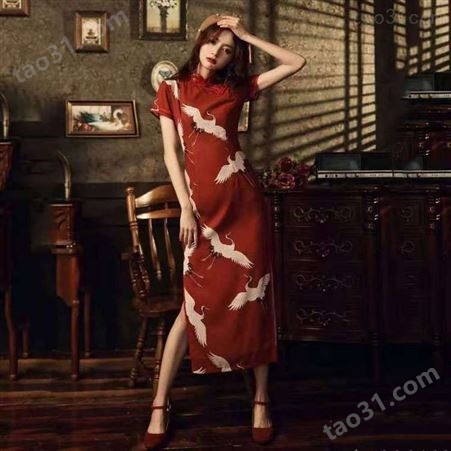 改良旗袍女长款气质新式连衣裙复古红色少女蚀骨年轻款中国风夏季