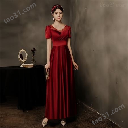 红色长袖显瘦大合唱礼服裙演出服